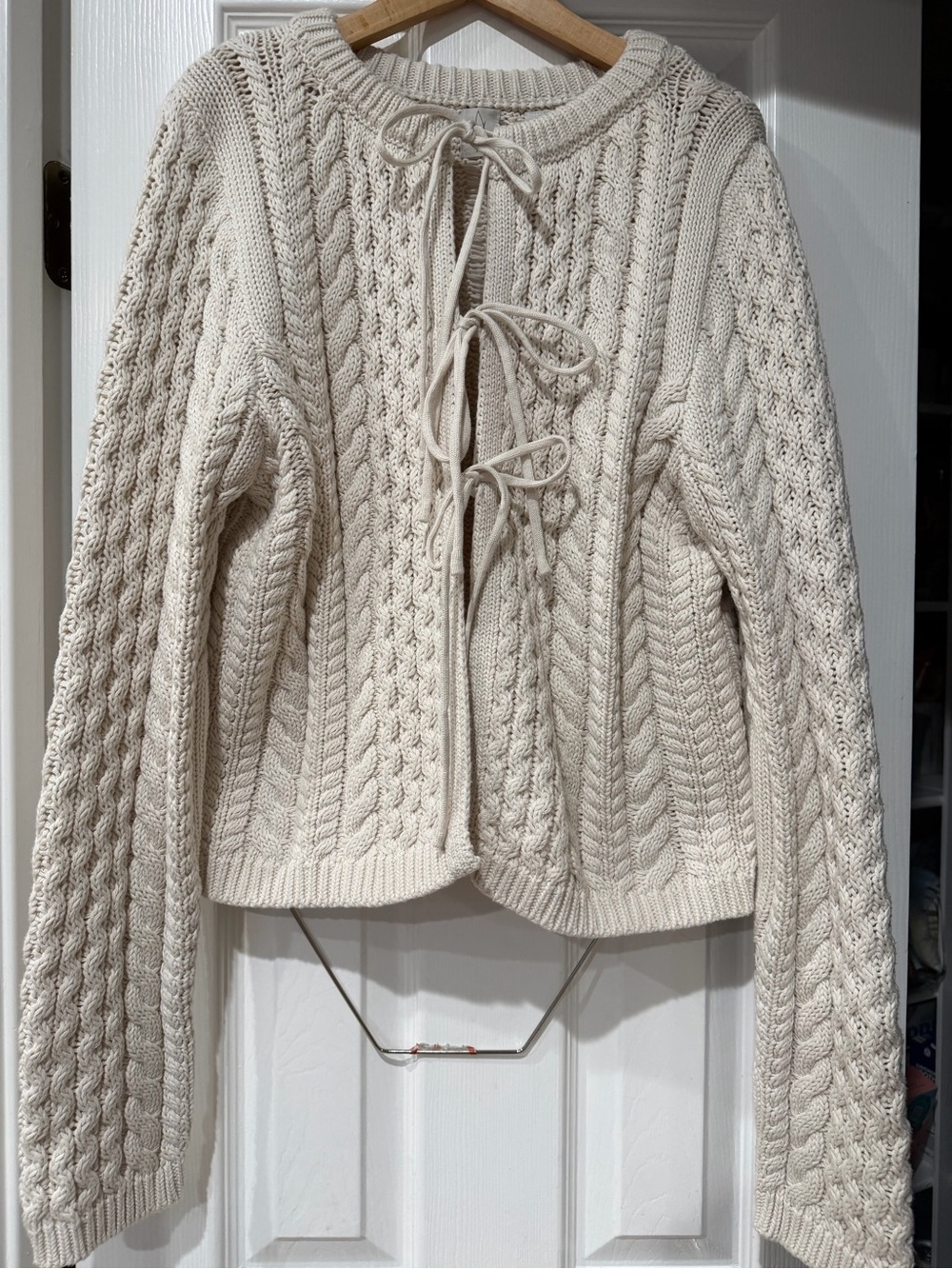 NWT Joie Cream Colored Tie Front Cable Knit Cardigan SzM 100% Cotton